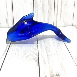 Cobalt Blue Glass Dolphin Hand Formed Paperweight Dolphin Lovers Gift